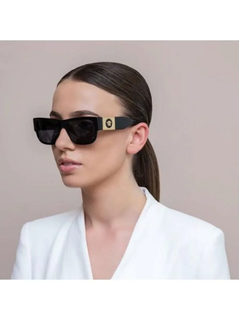 Versace VE4406 GB1/87 Sunglasses Black Rectangle Frame, Grey Lenses